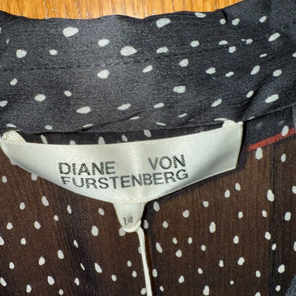 DIANE VON FURSTENBERG Lou Silk Chiffon Collared Polka Dot Summer Dress NWT SZ 14 - Picture 6 of 7
